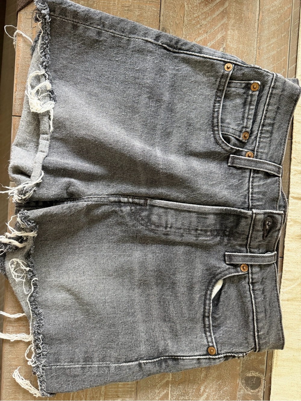Levi's Black/Grey Frayed Hem Denim Shorts